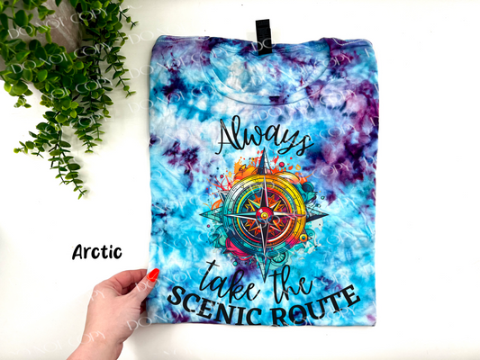 Always Take The Scenic Route - Arctic Ice Dyed Tshirt - YOUTH & ADULTc