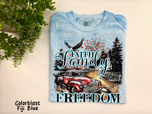 Faith Family Freedom - Fiji Blue Colorblast Tshirt