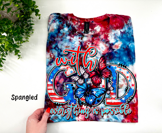 With God All Things Are Possible - Spangled Ice Dyed Tshirt - YOUTH & ADULT
