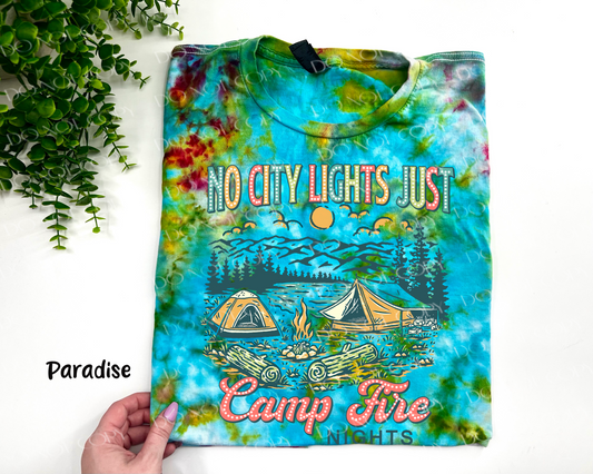 No City Lights Just Camp Fire - Paradise Ice Dyed Tshirt - YOUTH & ADULTc