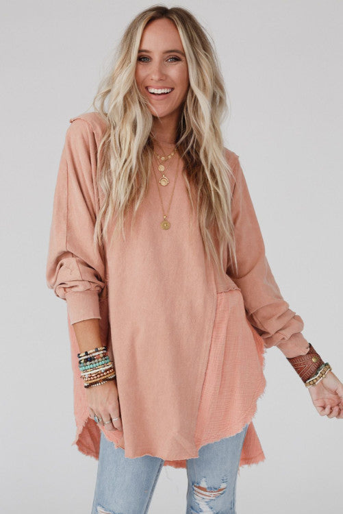 PINK FRIDAY BOUTIQUE PREORDER: Crinkle Raw Hem Oversized Blouse