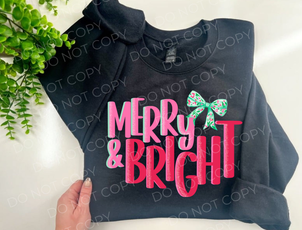 Merry & Bright Pink - Black Sweatshirt