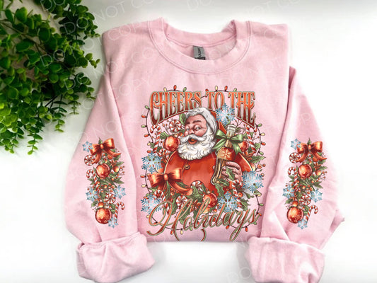 LIMITED TIME: Cheers To The Holidays with Sleeves - Light Pink Sweatshirt