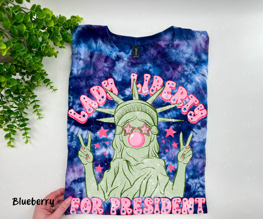 Lady Liberty For President - Blueberry Ice Dyed Tshirt - YOUTH & ADULT