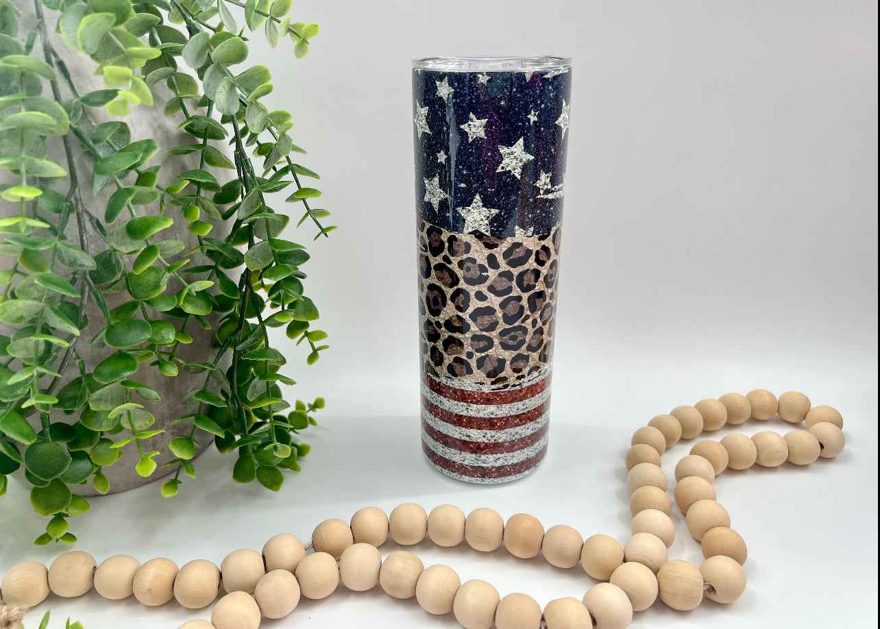 Leopard American Flag - 20 oz Tumbler