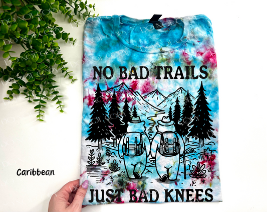 No Bad Trails Just Bad Knees - Caribbean Ice Dyed Tshirt - YOUTH & ADULTc