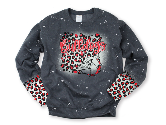 Bulldogs Red - Bleached Dark Heather Sweatshirt With Printed Sleeve