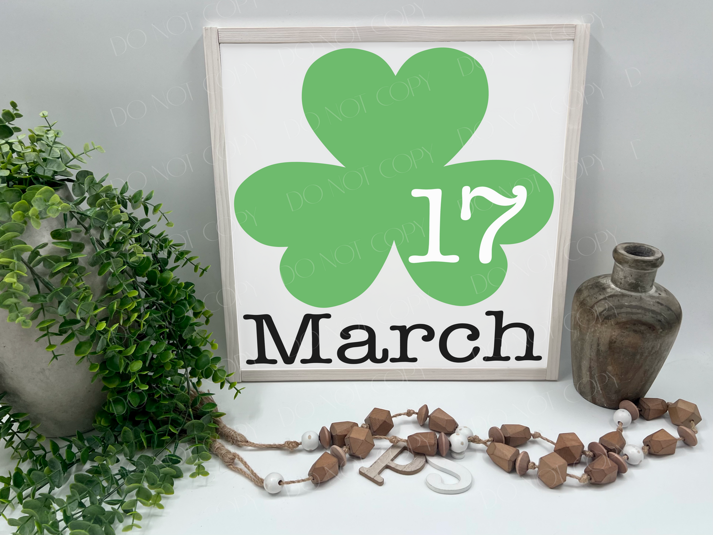 March 17th Shamrock - White/Thick/White Wash - Wood Sign