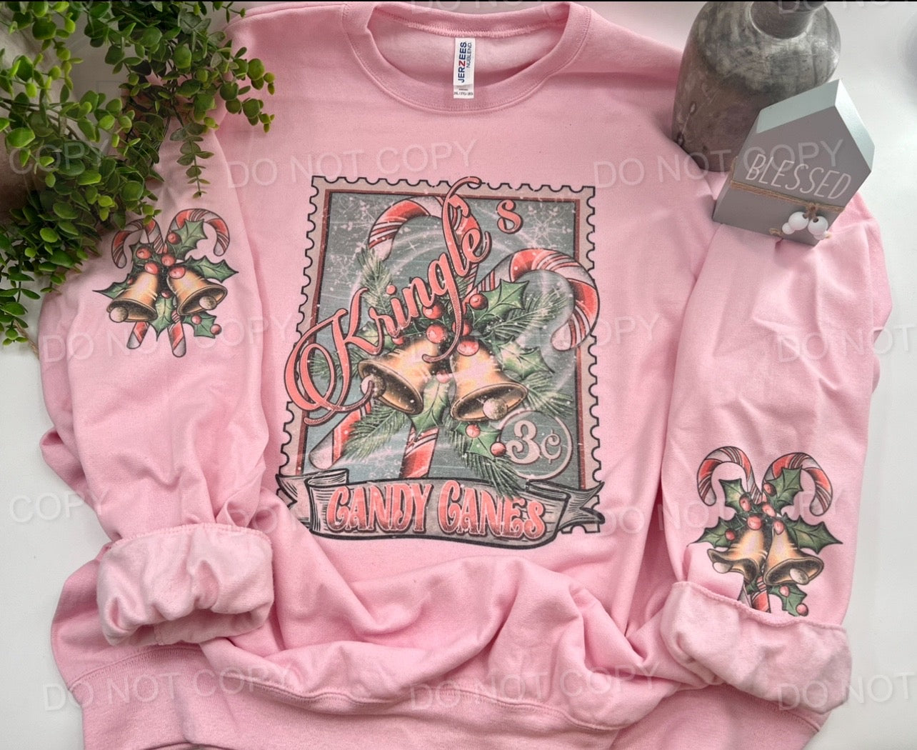 Kringle’s Candy Canes With Sleeves - Light Pink Sweatshirt