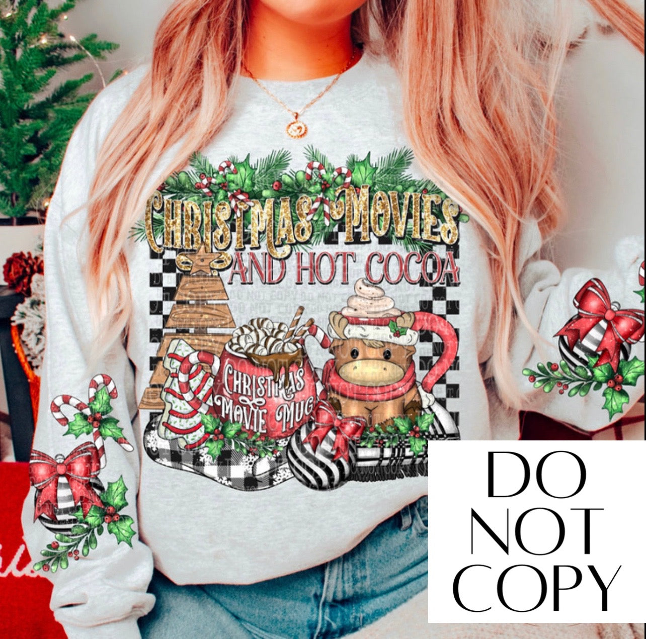 Christmas Movies And Hot Cocoa with Sleeves - Ash Sweatshirt