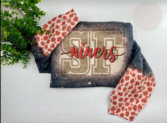 SF N*ners Leopard - Bleached Dark Heather Sweatshirt With Printed Sleeve