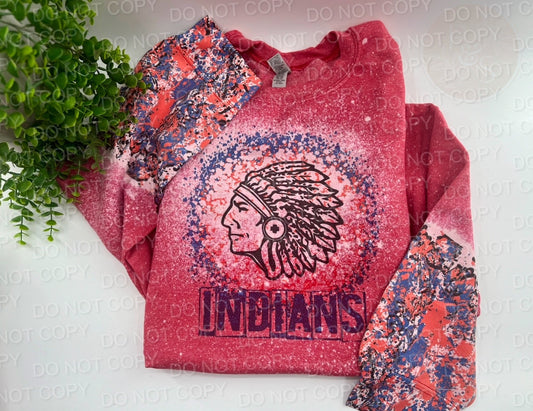 Indians Splatter - Bleached Heather Red Sweatshirt With Printed Sleeve