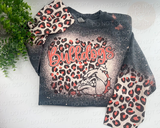 Bulldogs Red Leopard - Bleached Dark Heather Sweatshirt With Printed Sleeve