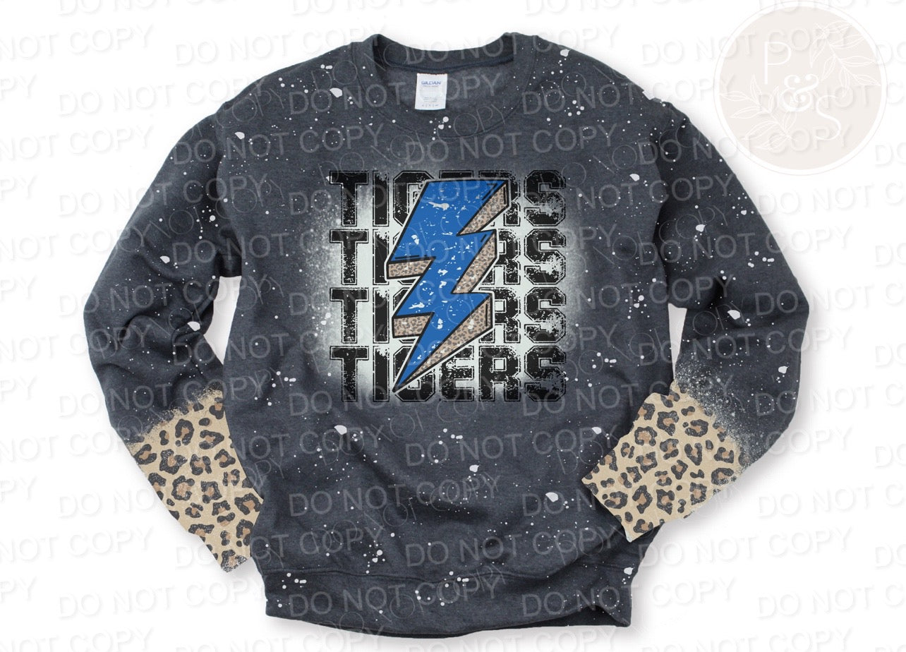 Tigers Blue Leopard - Bleached Dark Heather Sweatshirt With Printed Sleeve