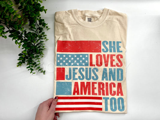 She Loves Jesus And America Too - Comfort Color - Ivory
