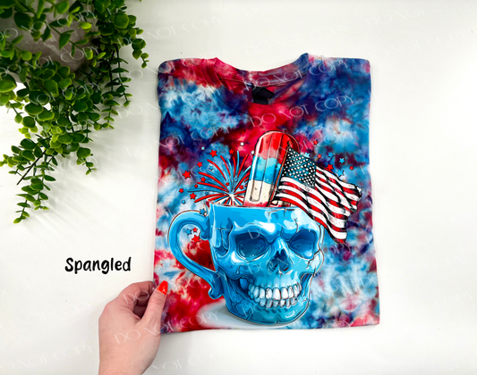 Americana Skelly - Spangled Ice Dyed Tshirt - YOUTH & ADULT
