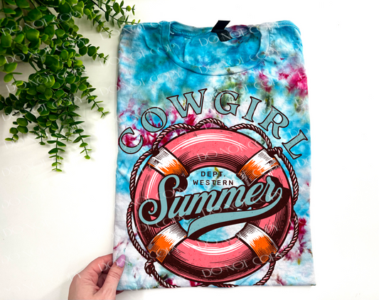 Cowgirl Summer - Carribean Ice Dyed Tshirt - YOUTH & ADULT