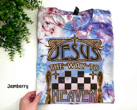 Jesus The Way To Heaven - Jamberry Ice Dyed Tshirt - YOUTH & ADULT
