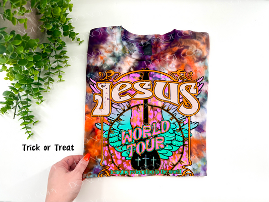 Jesus World Tour Bringing Redemption - Trick or Treat Ice Dyed Tshirt - YOUTH & ADULT