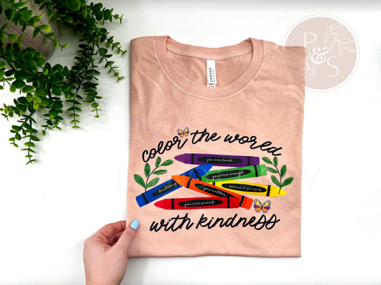 Color The World With Kindness - Bella Canvas Heather Peach Tshirt