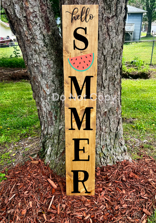 Hello Summer ( Watermelon )  - Natural - Porch Sign