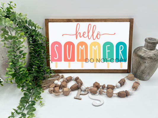 Hello Summer   - White/Thick/E. Amer. - Wood Sign