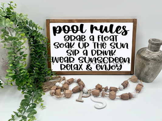 Pool Rules - White/Thick/E. Amer. - Wood Sign
