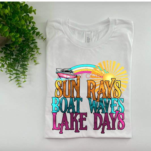Sun Rays Boat Waves Lake Days - Bella Canvas - White