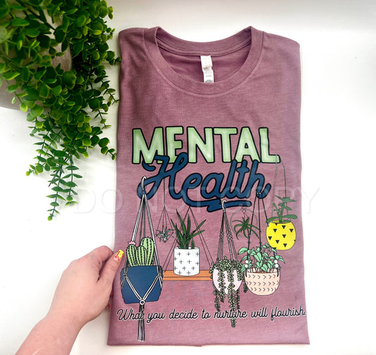 Mental Health ( hanging pots ) Tee - Bella Canvas - Heather Mauve