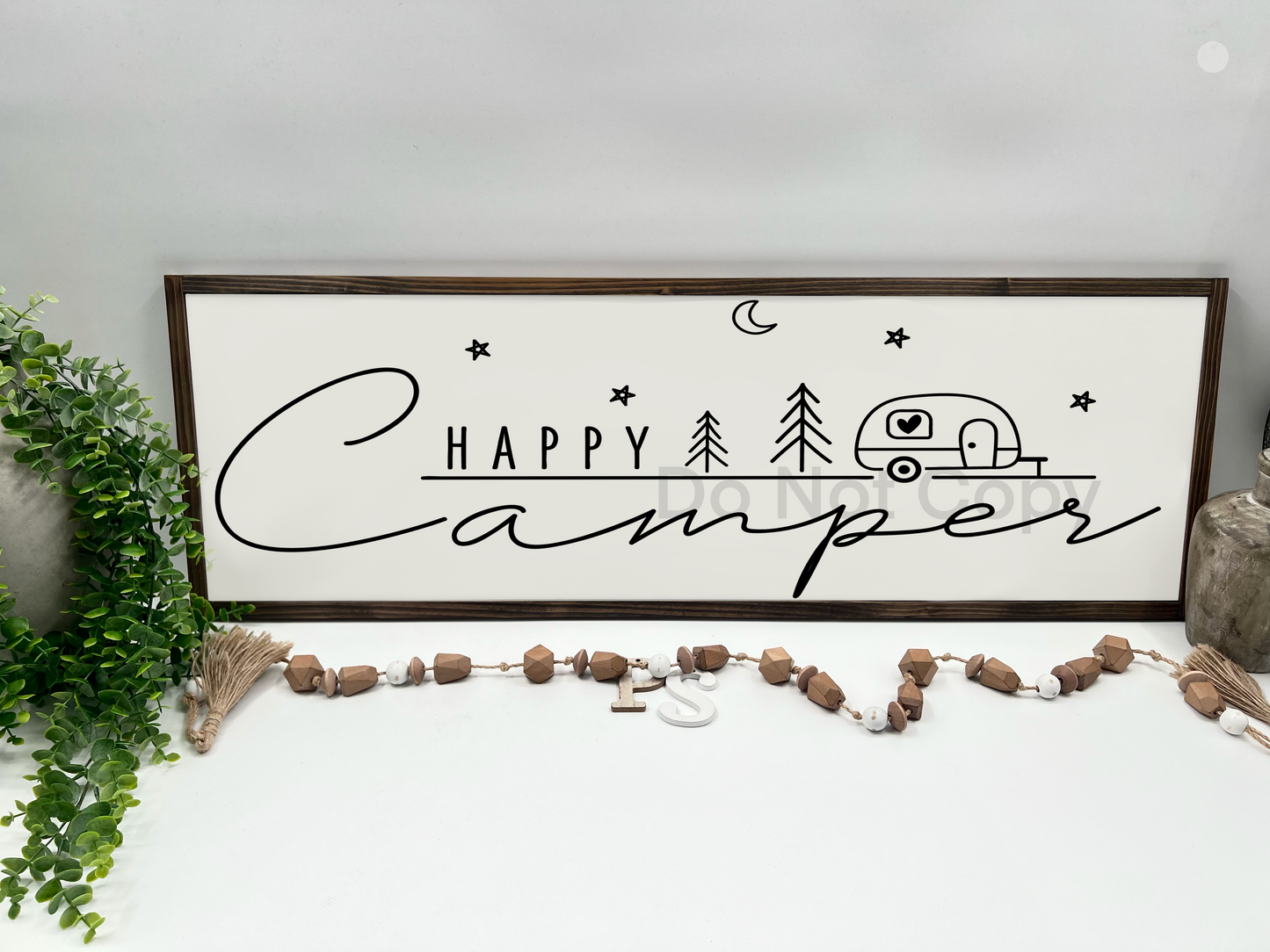 HAPPY CAMPER - White/Thick/Kona - Wood Sign