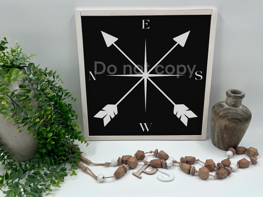 COMPASS  - White/Thick/E. Amer. - Wood Sign