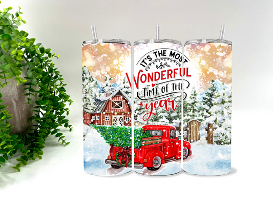 Most wonderful time of the year ( red truck )   -  20 oz Tumbler