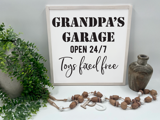 Grandpa’s Garage - White/Thick/E. Amer. - Wood Sign