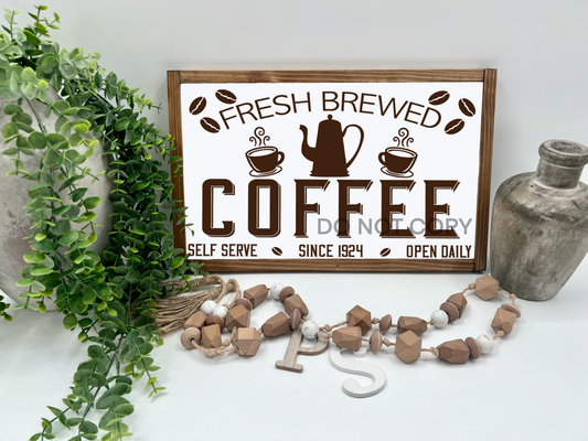 Fresh Brewed Coffee - White/Thick/E. Amer. - Wood Sign