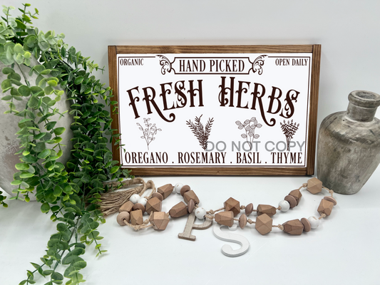 Fresh Herbs - White/Thick/Kona - Wood Sign