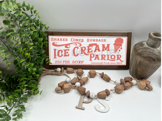 Ice Cream Parlor  - White/Thick/Kona - Wood Sign