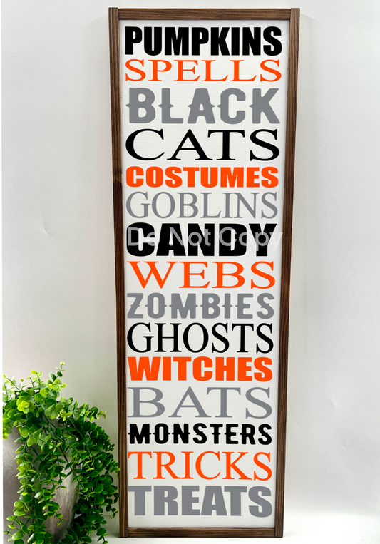 Halloween Words  - White/Thick/C. Gray - Wood Sign