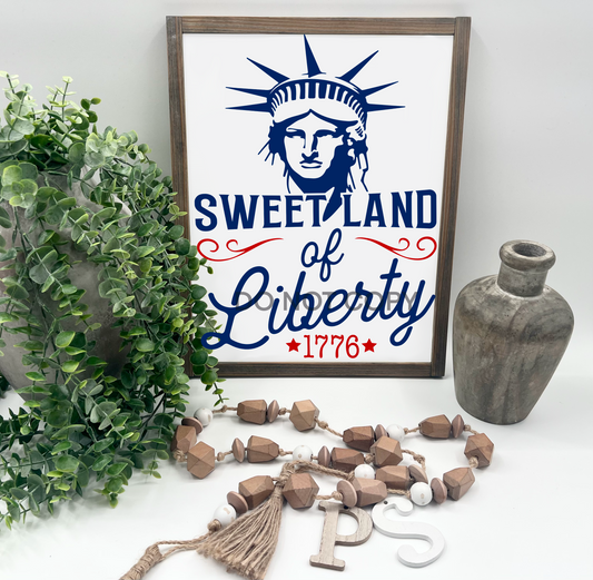 Sweet Land Of Liberty - White/Thick/E. American - Wood Sign
