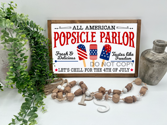 Popsicle Parlor  - White/Thick/E. Amer. - Wood Sign