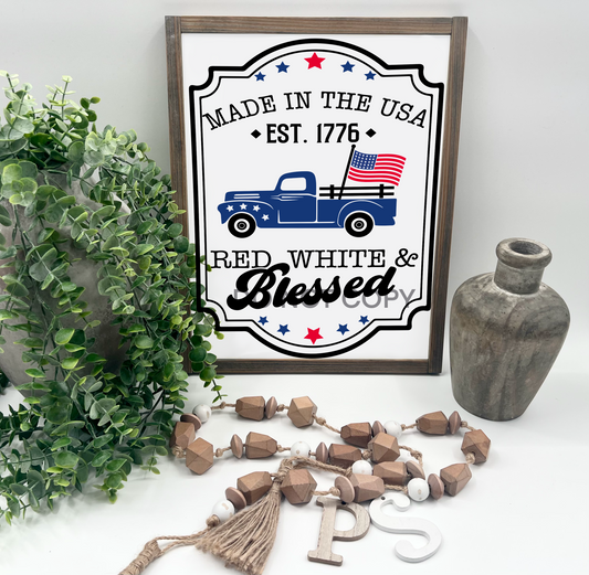 Made IN the USA truck - White/Thick/E. American - Wood Sign