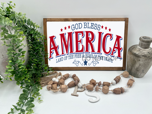 God Bless America Land of the Free  - White/Thick/E. Amer. - Wood Sign