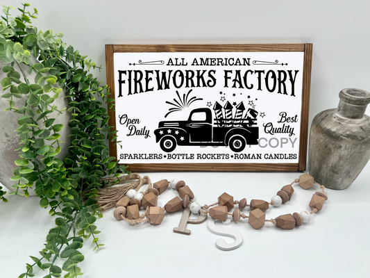 Firework Factory    - White/Thick/E. Amer. - Wood Sign