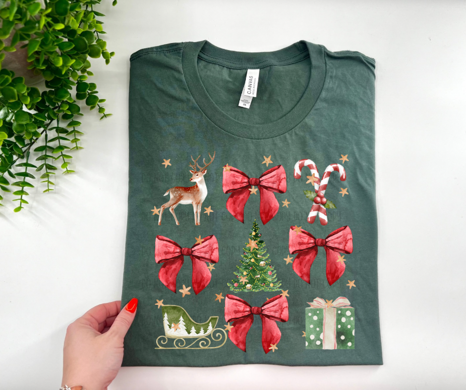 Bow Collage * deer candy cane    - Bella Canvas - Pine