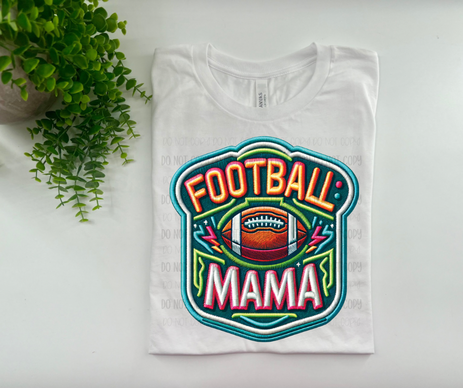 FOOTBALL MAMA FAUX EMBROIDERY    - BELLA CANVAS — WHITE