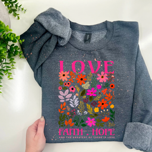 Love Faith Hope Splatter Bleached - Dark Heather Gray Sweatshirt