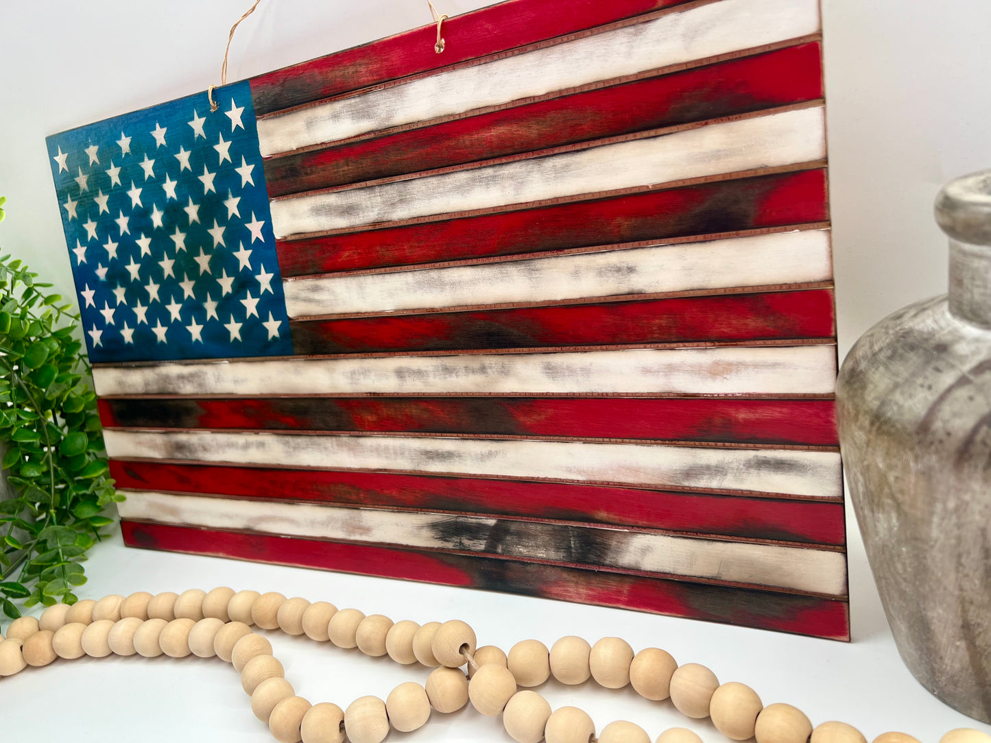 Torched American Flag Door Hanger - 18x11”