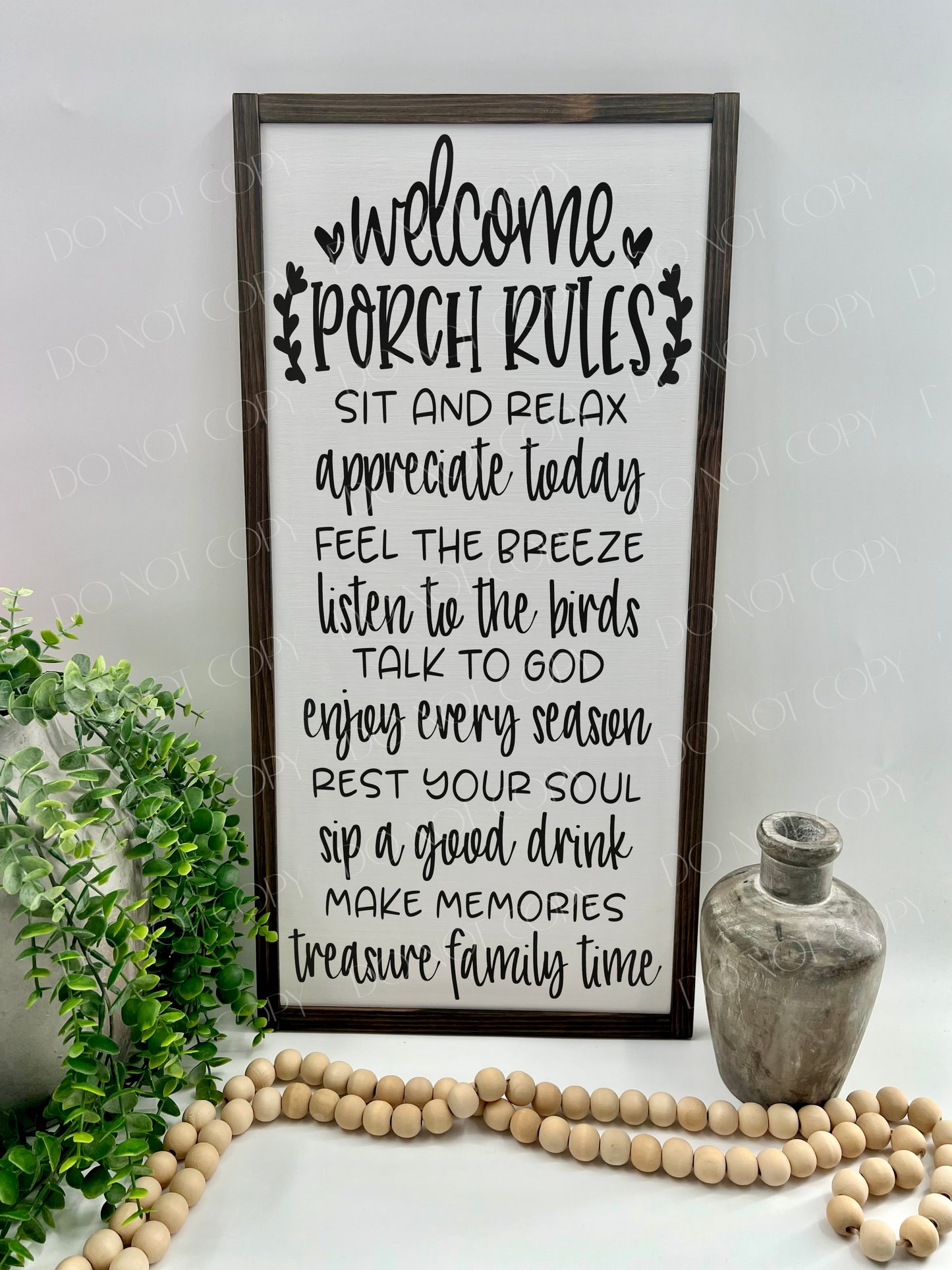 Welcome Porch Rules - White/Thick/E. Black - Wood Sign
