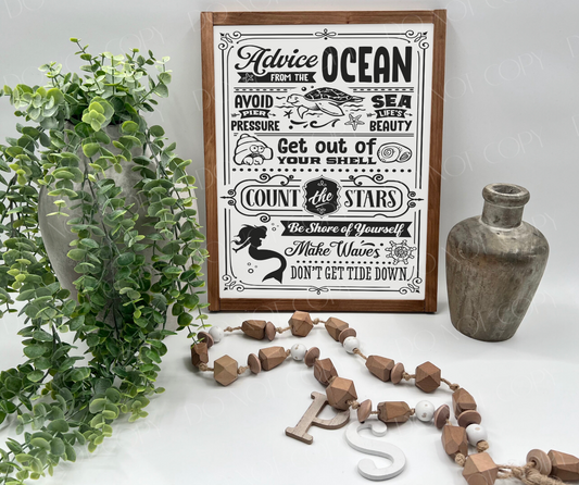Advice From The Ocean - White/Thick/E. American - Wood Sign