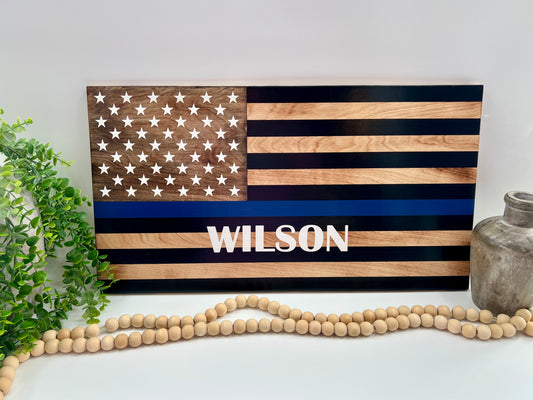 Police Flag - Wood Burned - Wood Sign