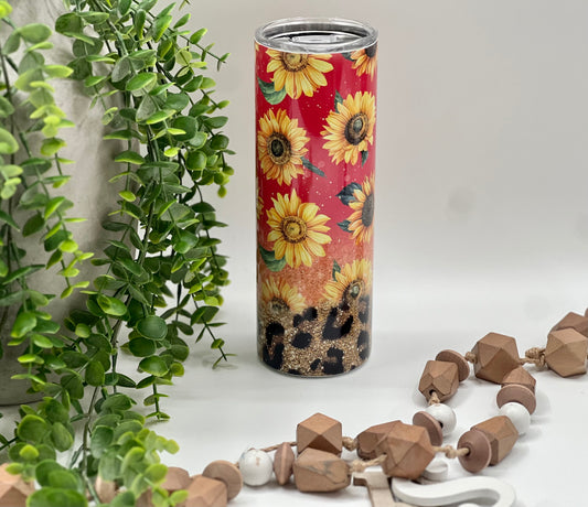 Pink Ombre Leopard Sunflower  - 20 oz Tumbler